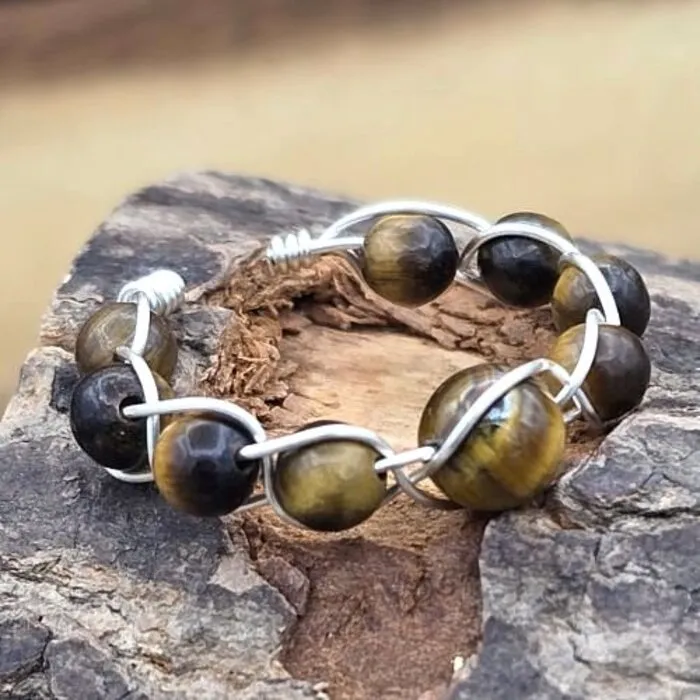 Tijgeroog Ring Verstelbaar Zilverkleur Handgemaakt