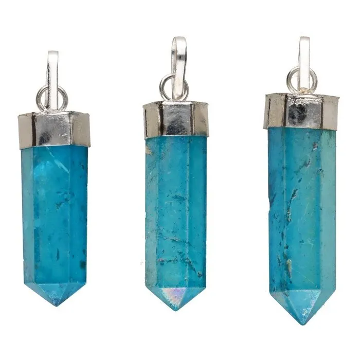 Aqua Aura Blauwe Aura Kwarts Punt Hanger - Met Veterhanger