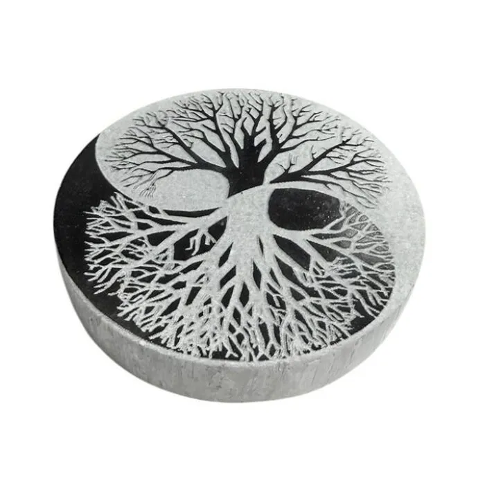 Ronde Yin Yang Seleniet standaard 8 cm