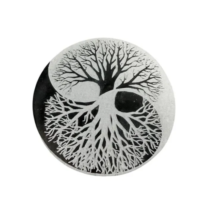 Ronde Yin Yang Seleniet standaard 8 cm