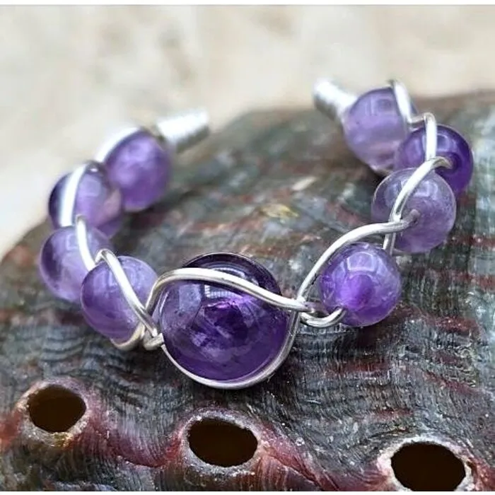 Amethist Ring Verstelbaar Zilverkleur Handgemaakt