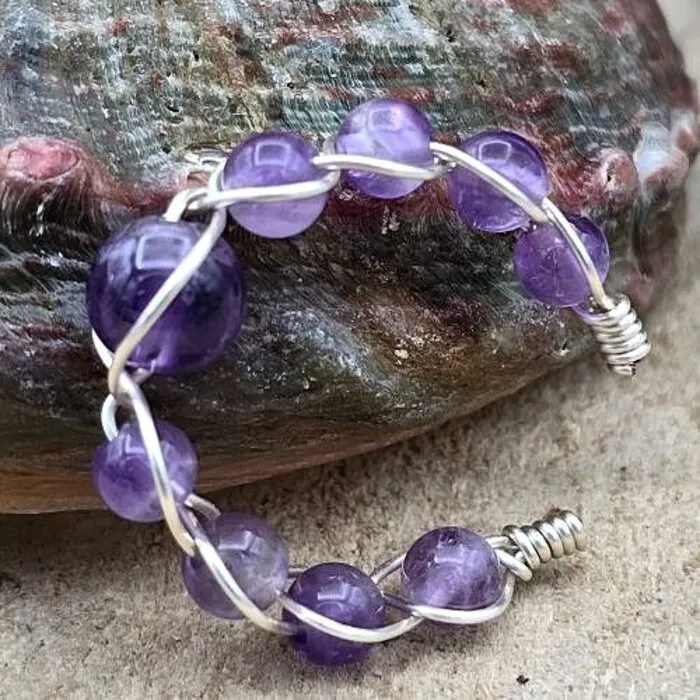 Amethist Ring Verstelbaar Zilverkleur Handgemaakt