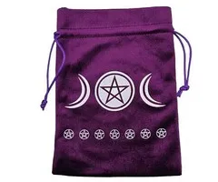 Paars Fluwelen Trekkoord Zakje Triple Moon & Pentagram