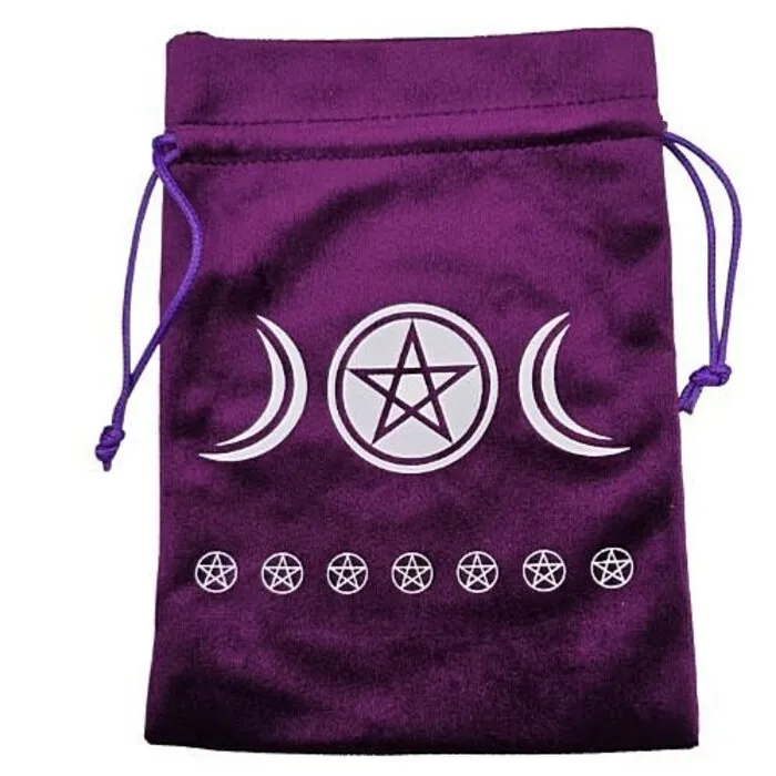 Paars Fluwelen Trekkoord Zakje Triple Moon & Pentagram