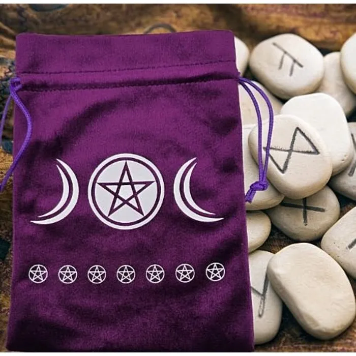 Paars Fluwelen Trekkoord Zakje Triple Moon & Pentagram