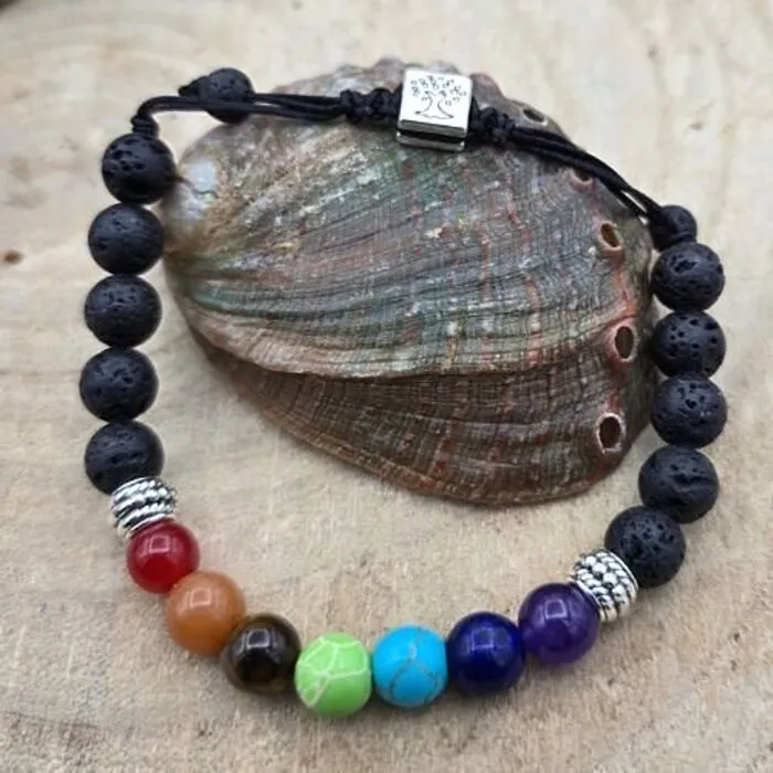 Chakra & Lavasteen Armband 8 mm Verstelbaar – Levensboom
