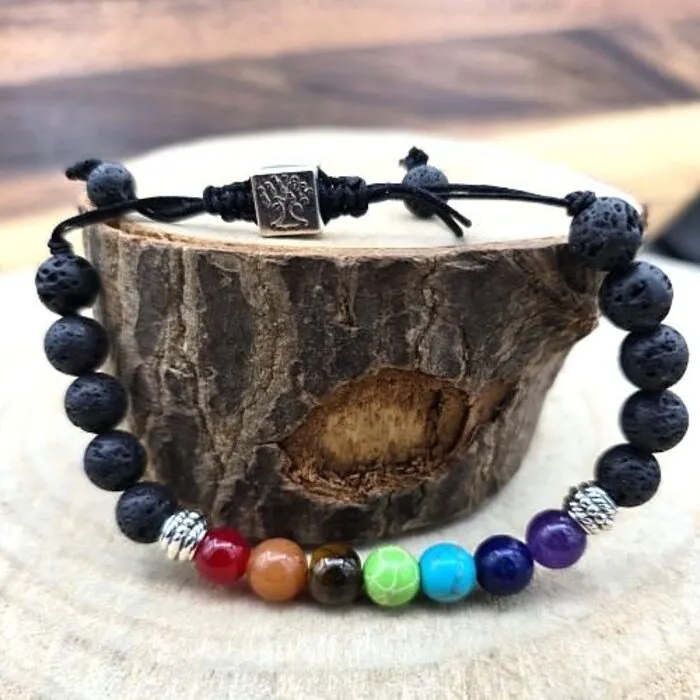Chakra & Lavasteen Armband 8 mm Verstelbaar – Levensboom