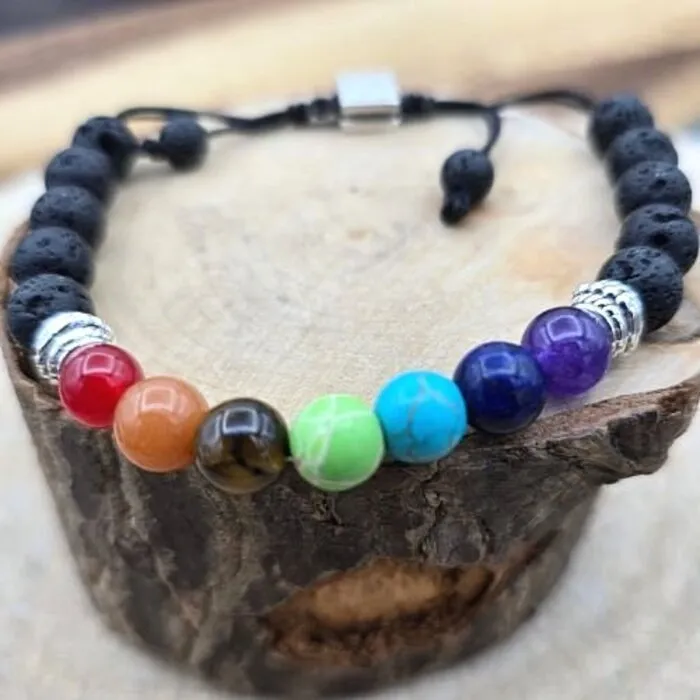 Chakra & Lavasteen Armband 8 mm Verstelbaar – Levensboom