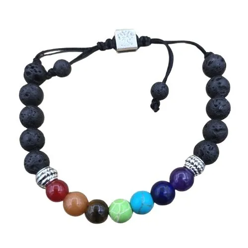 Chakra & Lavasteen Armband 8 mm Verstelbaar