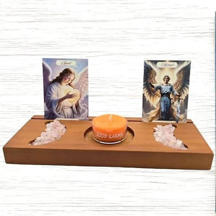 Houten Tarot Houder met Halve Maan en Cirkel