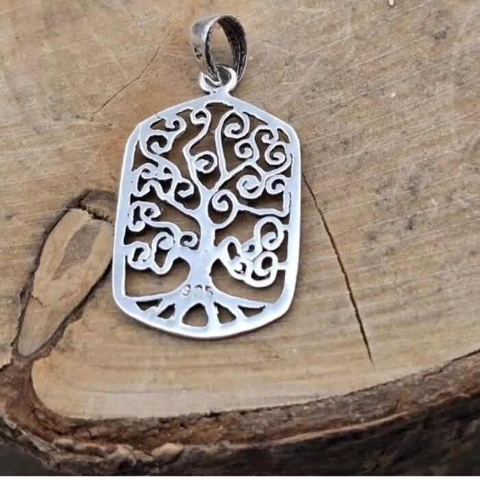 Tree of life hanger zilver rechthoek