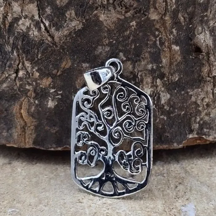 Tree of life hanger zilver rechthoek