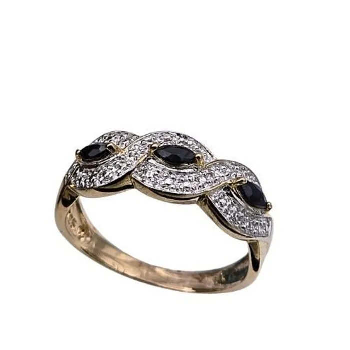 Ring zilver/goud met zwarte Saffier