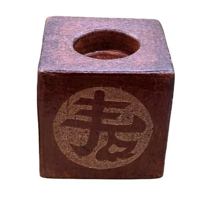 Keramieken Kubus Theelichthouder met Lang Leven Symbool – 8 cm – Multifunctioneel