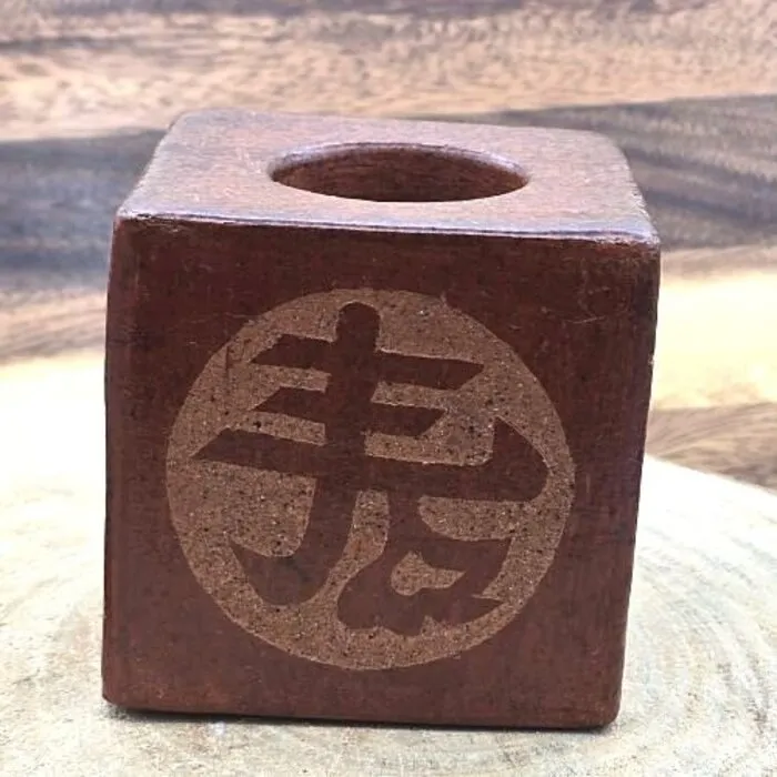 Keramieken Kubus Theelichthouder met Lang Leven Symbool – 8 cm – Multifunctioneel