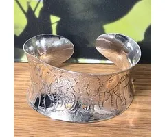 Brede Sterling Zilver Klemarmband met Olifanten