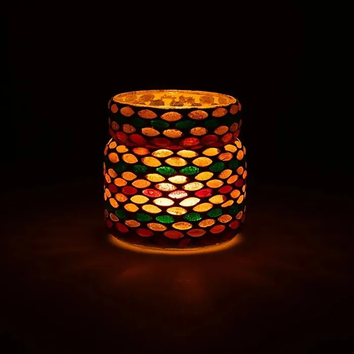 Mozaïek theelichthouder herfstkleuren