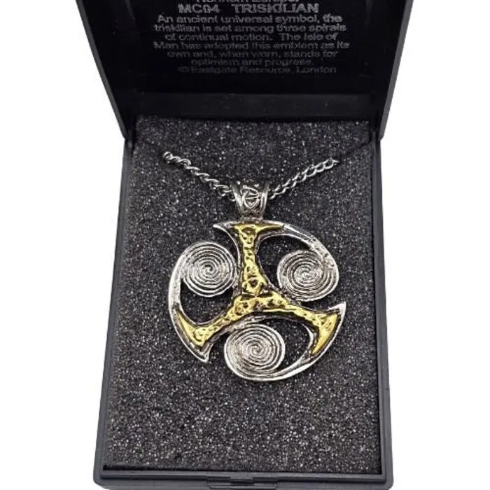 Keltische Triskelion Hanger Ketting – Pewter met Goudkleurig Accent
