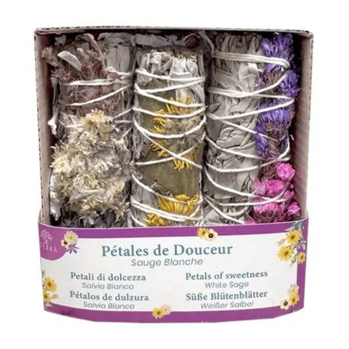 Set van 3 witte salie smudge en bloemblaadjes