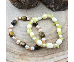 Set van 2 Edelsteen Armbandjes – Geel Calciet & Tijgeroog