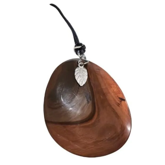 Woestijn Jaspis Hanger met Koord – met Zilverkleurig Blaadje