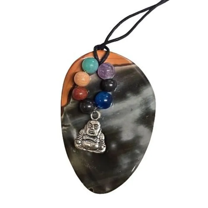 Polychroom Jaspis Hanger met Chakrakralen & Boeddha Bedel