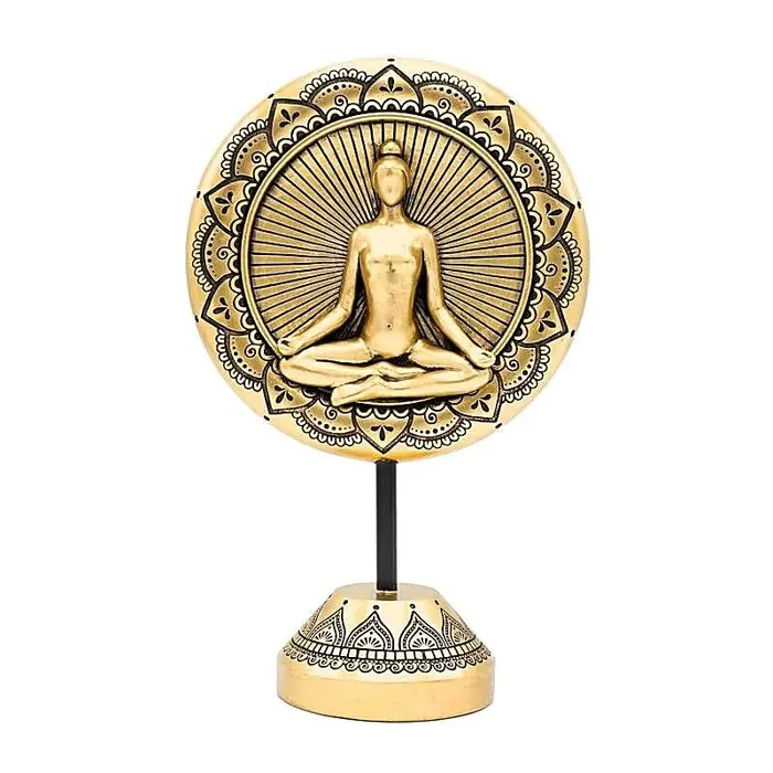 Deco Yoga meditatie rond op voet goudkleurig