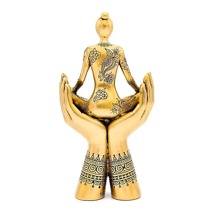 Yoga Meditatie Beeld Goudkleurig met Handen