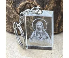 Glaskristal Sleutelhanger met Gelaserde Jezusfiguur