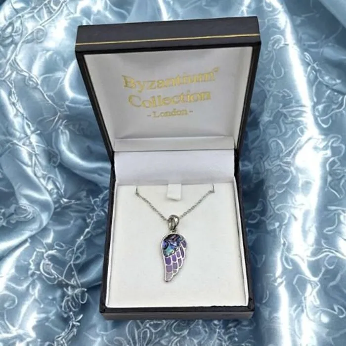 Engelvleugel Halsketting met Paua/Abalone – 45 cm – Rhodium Geplateerd & Nikkelvrij