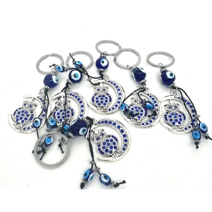 Blauwe Boze Oog Sleutelhangerset Uil op Maan