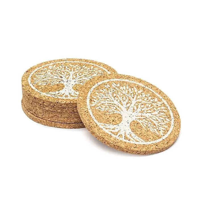 Onderzetters kurk Levensboom set van 6