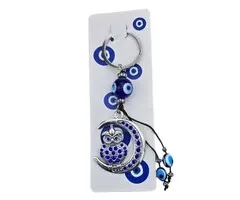 Blauwe Boze Oog Sleutelhanger Uil op Maan