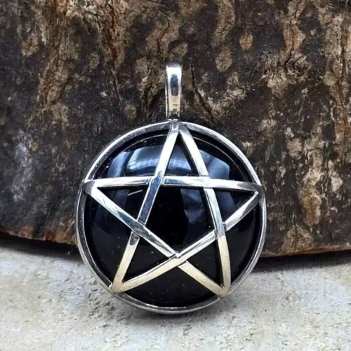 Pentagram Zilveren Hanger Zwarte Spiegel – Peter Stone