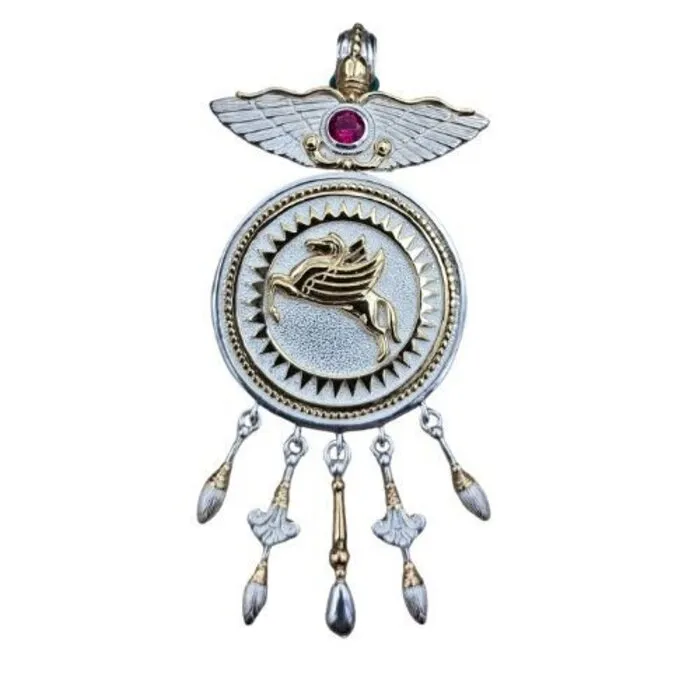Pegasus hanger zilver met goud accenten