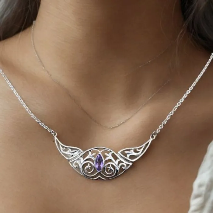 Keltische knoop halsketting met Amethyst steentje - 925 sterling zilver