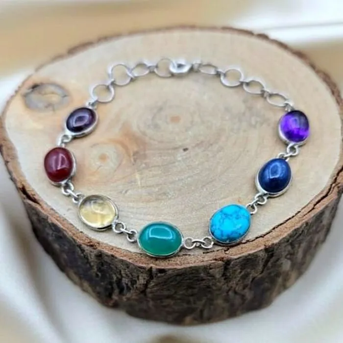 925 Sterling Zilveren Chakra Armband met Edelstenen
