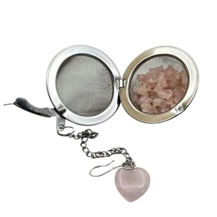 Thee-ei met Rozenkwarts Hartje – Edelsteen Theezeef 5 cm