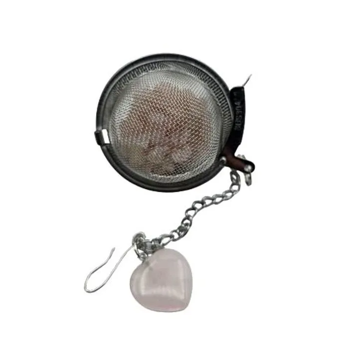 Thee-ei met Rozenkwarts Hartje – Edelsteen Theezeef 5 cm