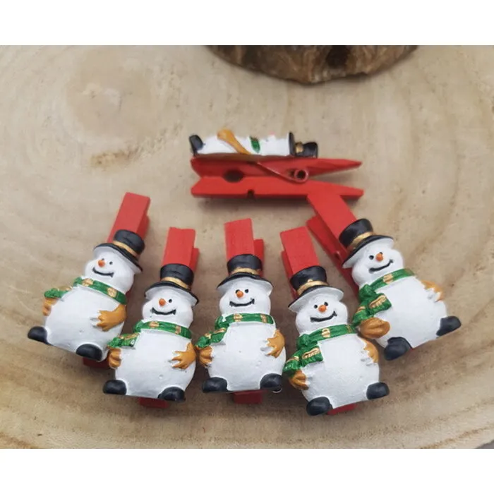 Kerst knijpertjes sneeuwpop 6 stuks