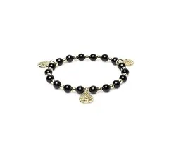 Armband zwarte toermalijn & hematiet met Levensboom bedels