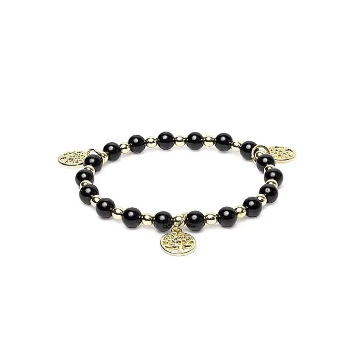 Armband zwarte toermalijn & hematiet met Levensboom bedels