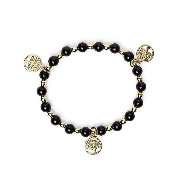 Armband zwarte toermalijn & hematiet met Levensboom bedels