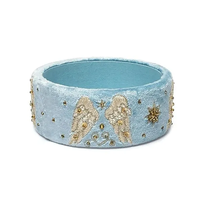 Sieradenbakje fluweel blauw met engelenvleugels