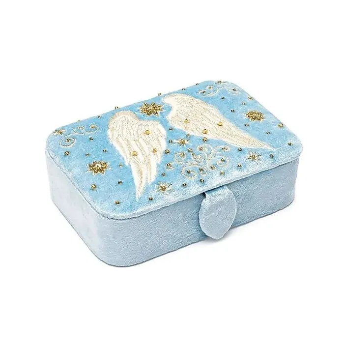 Sieraden / tarotdoos fluweel blauw met engelenvleugels