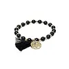 Armband zwarte toermalijn & hematiet met Levensboom en kwastje