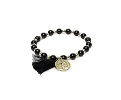 Armband zwarte toermalijn & hematiet met Levensboom en kwastje