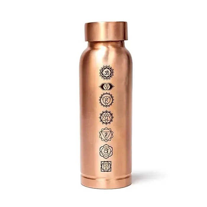 Koperen drinkfles 7 chakra lasergegraveerd - Voor Balans ✧ Zuivering ✧ Energie