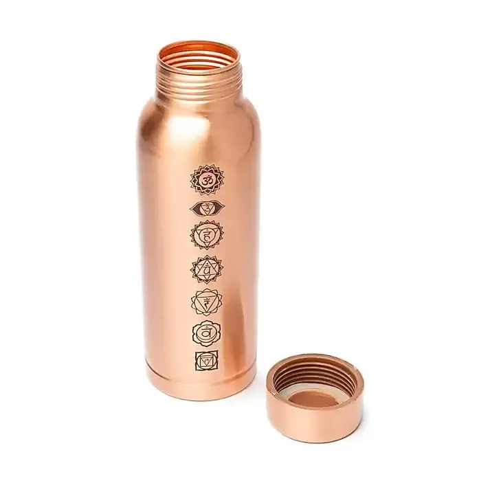 Koperen drinkfles 7 chakra lasergegraveerd - Voor Balans ✧ Zuivering ✧ Energie