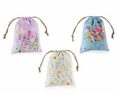 3x Stoffen zakje met bloemenprint en trekkoord
